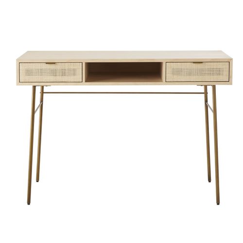 Bureau 2 Tiroirs Cannage En Rotin