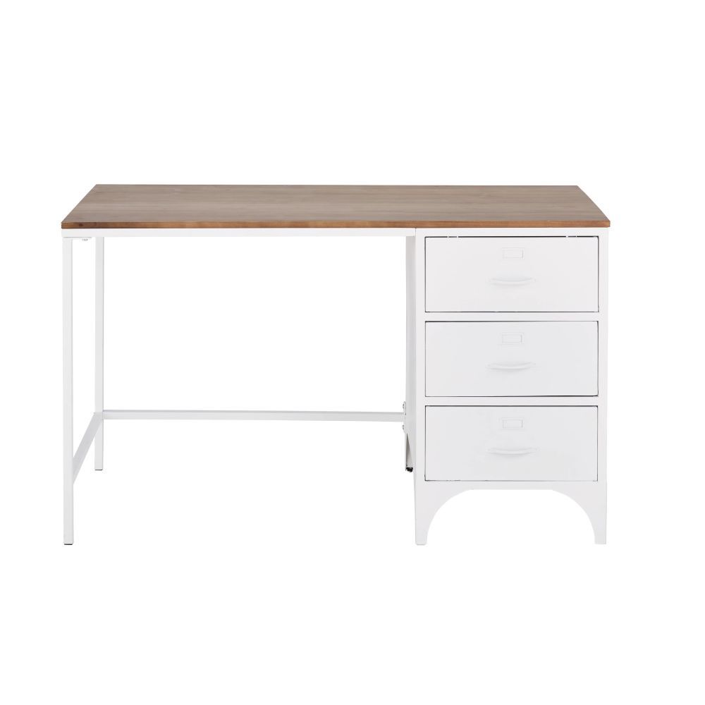 Bureau 3 Tiroirs En Métal Blanc