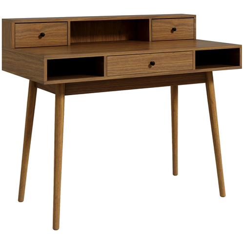 Bureau Secrétaire Vintage 3 Tiroirs 3 Niches Bois De Pin Aspect Noyer