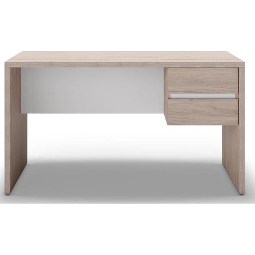 Bureau 2 Tiroirs Effet Bois Et Blanc 136 Cm