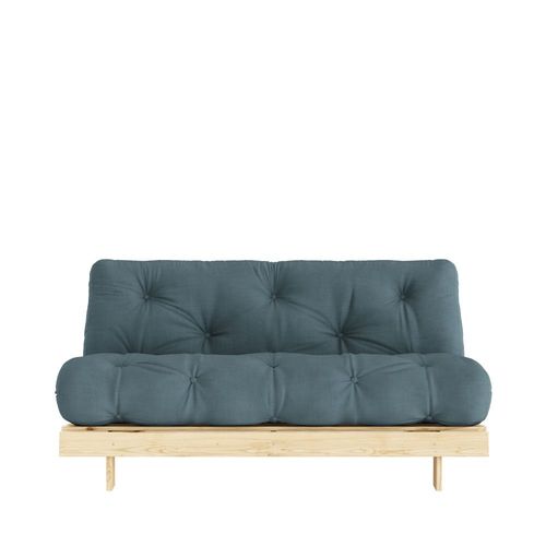Canapé Convertible 2 Places 160x200cm En Bois Et Tissu Bleu Pétrole