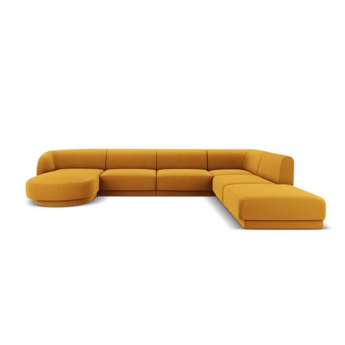 Canapé D'angle Côté Droit 6 Places En Tissu Velours Jaune