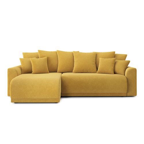 Canapé D'angle Convertible En Velours Côtelé 4 Places Jaune