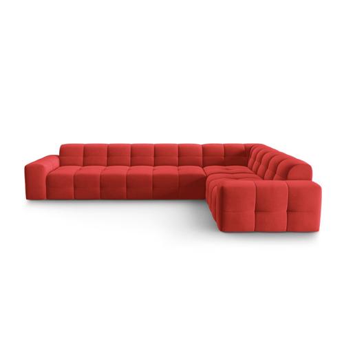 Canapé D'angle Droit 6 Places En Tissu Velours Rouge