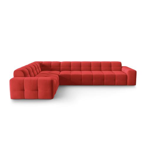 Canapé D'angle Gauche 6 Places En Tissu Velours Rouge