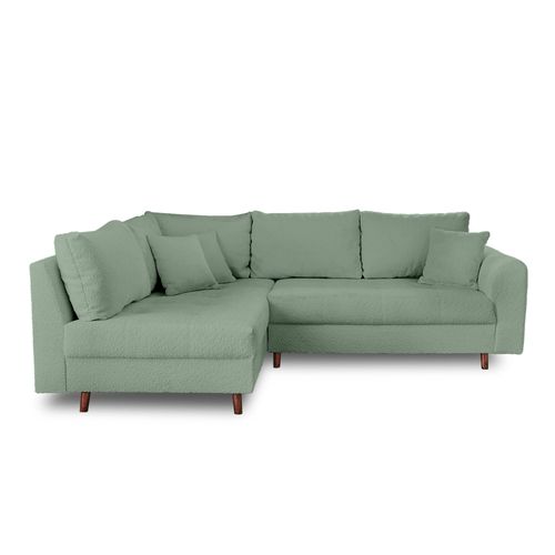 Canapé D'angle Gauche 4 Places En Tissu Bouclette Vert Sauge