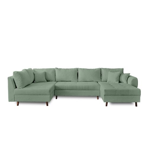 Canapé D'angle Gauche Convertible 7 Places En Tissu Bouclette Vert