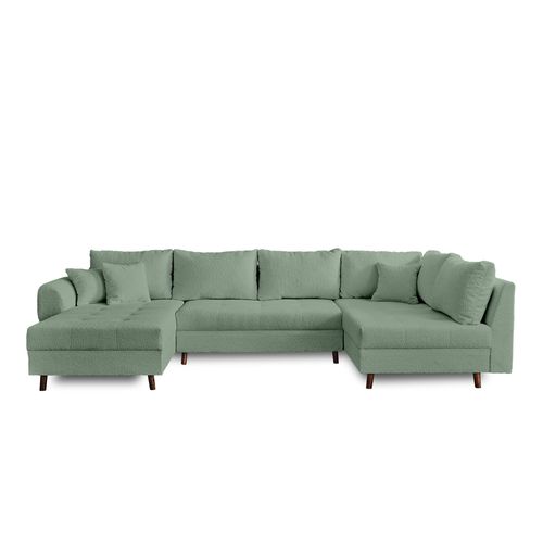Canapé D'angle Droit 7 Places En Tissu Bouclette Vert Sauge