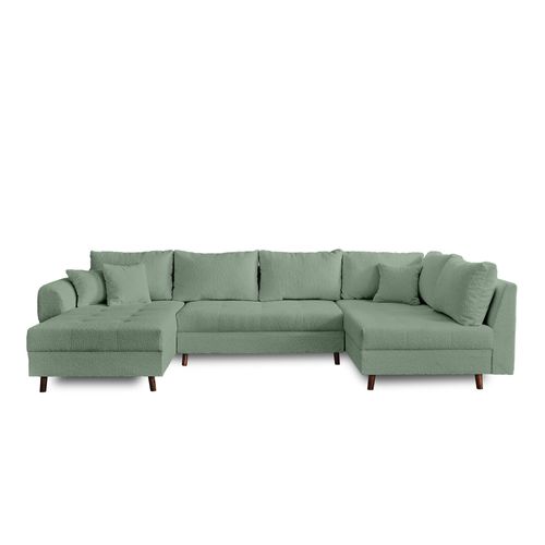 Canapé D'angle Droit Convertible 7 Places En Tissu Bouclette Vert