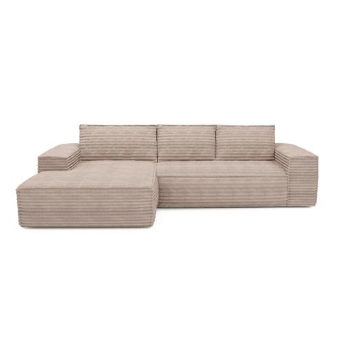 Canapé Convertible Angle Gauche Velours Côtelé Xxl Taupe 140cm