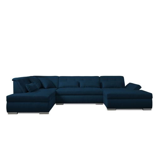 Canapé Panoramique 7 Places Angle Gauche En Tissu Bleu Pétrole
