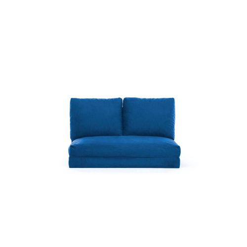 Pouf Convertible 2 Places Velours Bleu