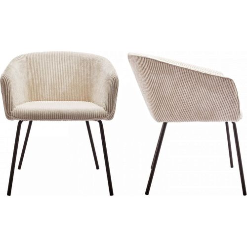 Lot De 2 Fauteuils De Table En Velours Côtelé Beige