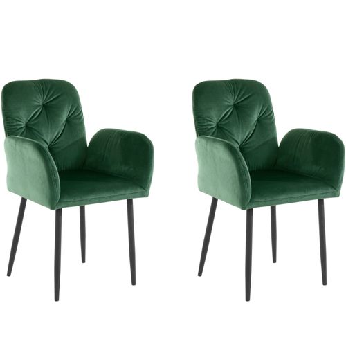 Lot De 2 Chaises De Salle À Manger Rembourrées En Velours Vert Foncé