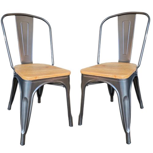 Lot De 2 Chaises De Repas Acier Gris Et Bois Clair