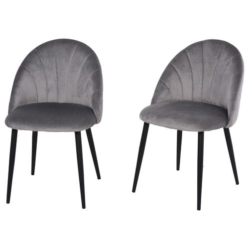 Lot De 2 Chaises Pieds Métal Noir Velours Gris