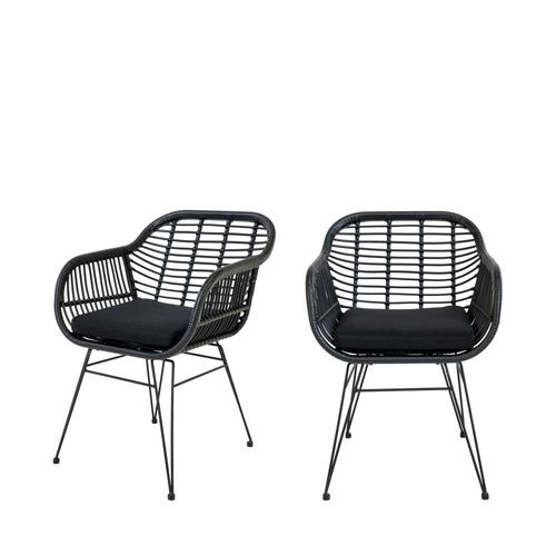 Lot De 2 Fauteuils Indoor/Outdoor Aspect Rotin Et Métal Avec Coussin N