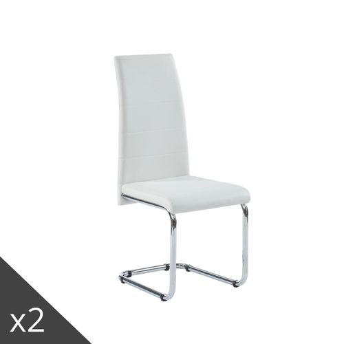Lot De 2 Chaises Simili Blanc Pieds En Métal Chromé