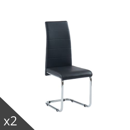 Lot De 2 Chaises Simili Noir Pieds En Métal Chromé