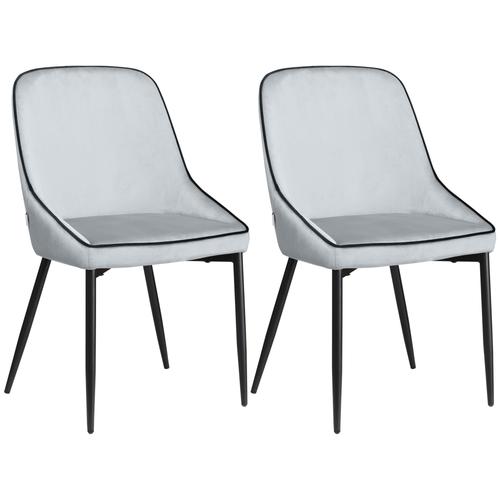 Lot De 2 Chaises Design Piètement Acier Noir Aspect Velours Gris Clair