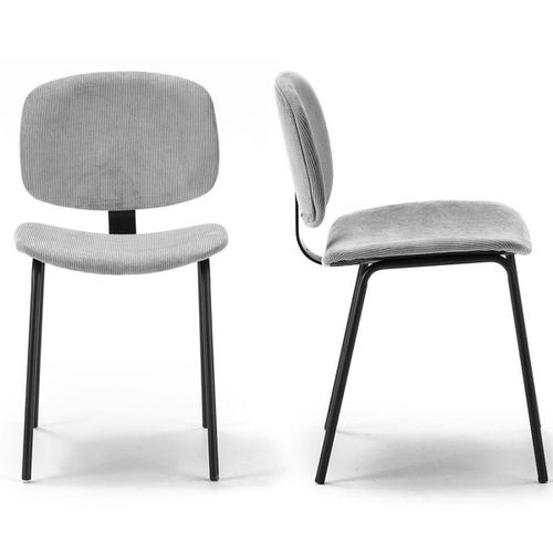 Lot De 2 Chaises En Velours Côtelé Beige Piètement Noir