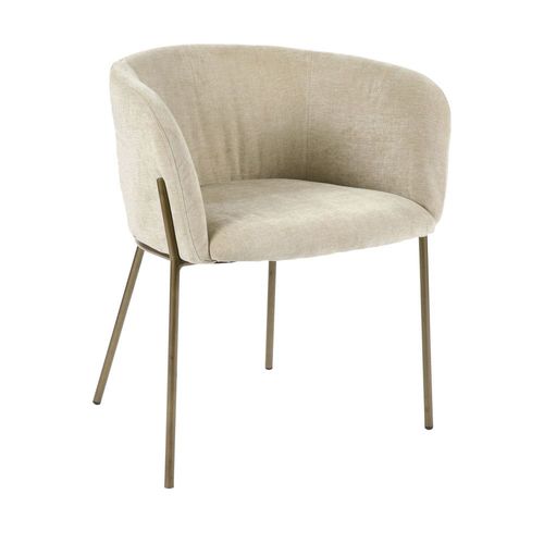Fauteuil De Table En Velours Pieds Métal Beige