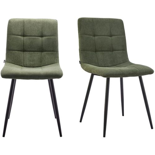 Lot De 2 Chaises En Velours Côtelé Vert, Piètement Noir