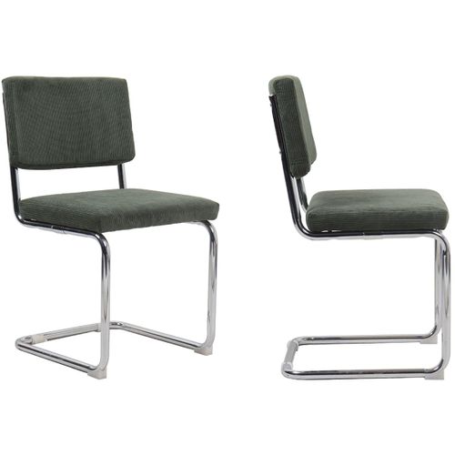 Lot De 2 Chaises En Velours Côtelé Vert Et Métal Chromé