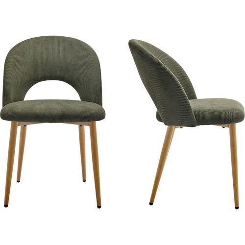 Lot De 2 Chaises De Salon En Velours Côtelé Vert, Piètement Effet Bois
