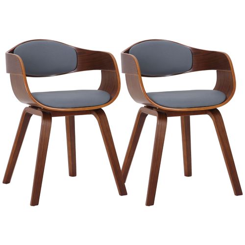 Lot 2 Chaises Avec Pieds En Bois Assise En Similicuir Noyer / Gris