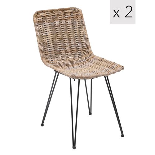 Lot De 2 Chaises En Métal Et Fibres Naturelles