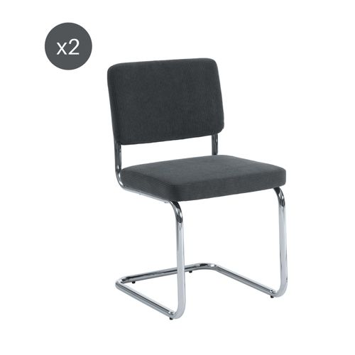 Lot De 2 Chaises Velours Côtelé Gris Charbon Pieds Métal