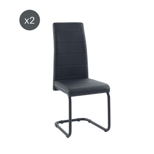 Lot De 2 Chaises Simili Noir Pieds Métal Noir
