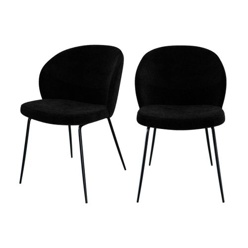Chaise En Tissu Bouclé Noir Et Pieds En Métal -Lot De 2)