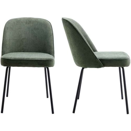Lot De 2 Chaises De Salon En Velours Côtelé Vert, Piètement Noir
