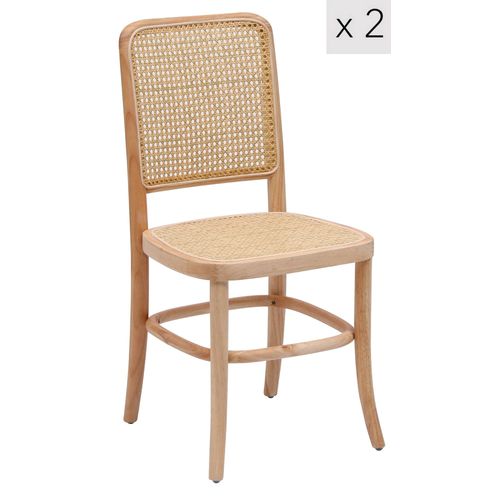 Lot De 2 Chaises En Bois Massif Et Rotin Naturel
