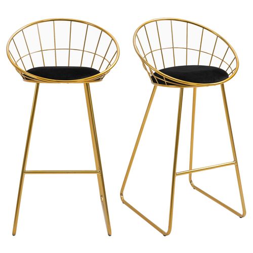 Lot De 2 Tabourets De Bar Design Avec Coussin Velours Noir Et Doré