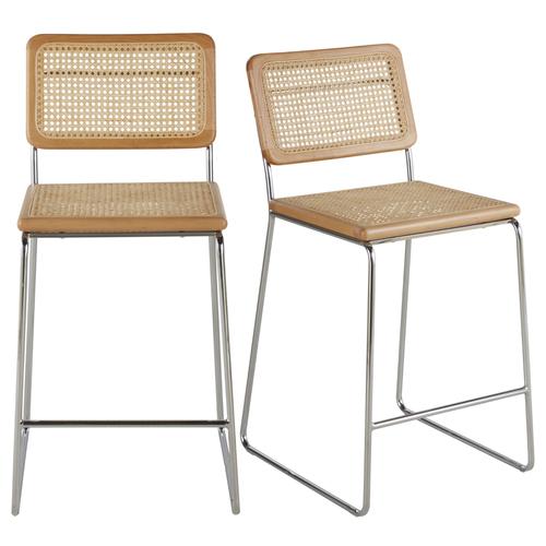 Chaises Pour Îlot Central Cannage En Rotin Et Métal Argenté H65 (X2)