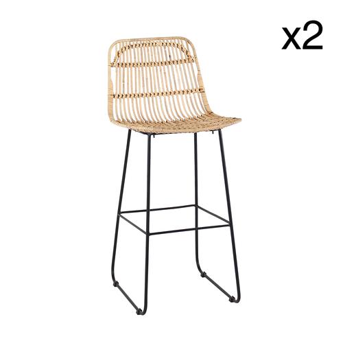 Lot De 2 Chaises De Bar En Rotin Et Pieds En Métal Noir