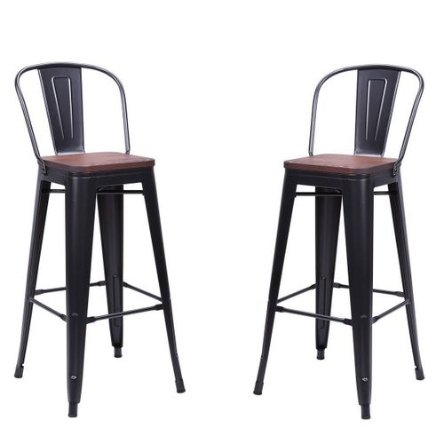 2 Chaises De Bar En Acier Gris Et Bois Foncé