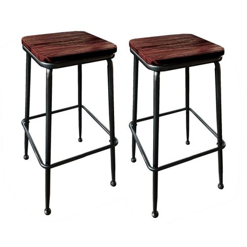 2 Tabourets En Acier Et Bois Foncé