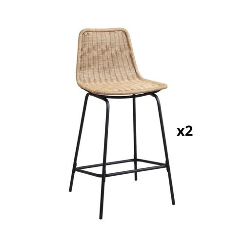 Lot De 2 Tabourets D'ilot 65 Cm En Métal Et Rotin Synthétique Naturel