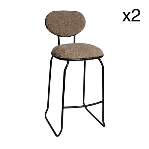 Lot De 2 Chaises De Bar Bi-Matière Taupe Et Pied En Metal Noir