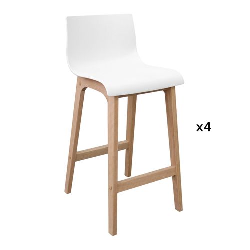 Tabourets D'ilot 65 Cm Pieds Chêne Assise Plastique Blanc - Lot De 4