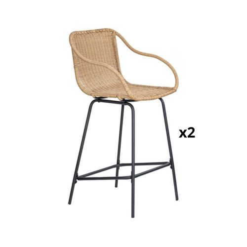 Chaises De Bar Et D'ilot 65 Cm En Rotin Synthétique Et Métal-Lot De 2