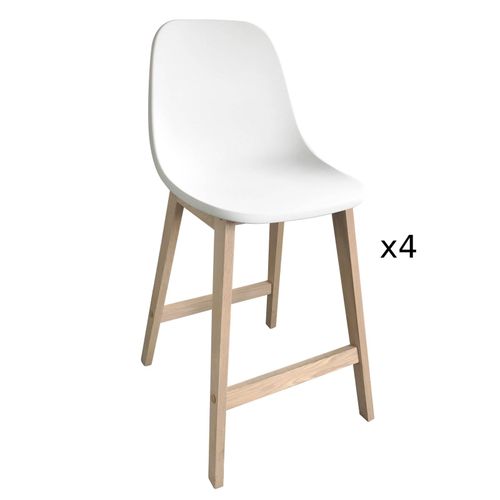 Chaises D'ilot Et Bar 65 Cm En Chêne Et Assise Plastique - Lot De 4