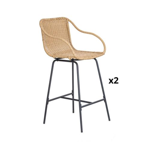 Chaises De Bar Et D'ilot 65 Cm En Rotin Synthétique Et Métal-Lot De 2