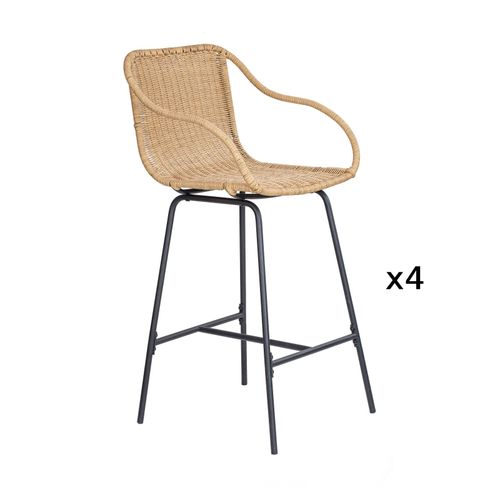 Chaises De Bar Et D'ilot 65 Cm En Rotin Synthétique Et Métal-Lot De 4