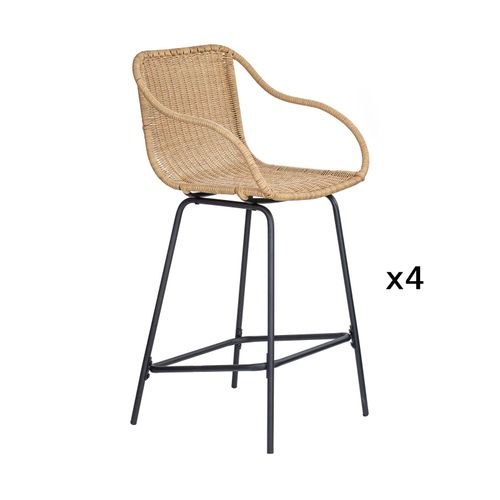 Chaises De Bar Et D'ilot 65 Cm En Rotin Synthétique Et Métal-Lot De 4