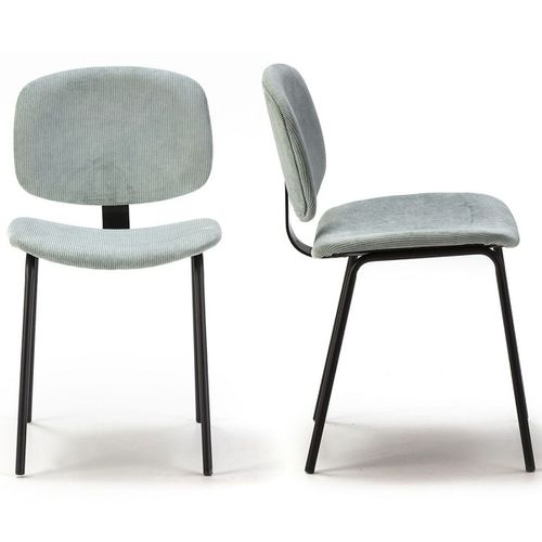 Lot De 2 Chaises En Velours Côtelé Aigue-Marine Piètement Noir